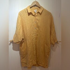 SIGRID OLSEN  size M soft golden yellow 100% Linen tunic button-down blouse GUC